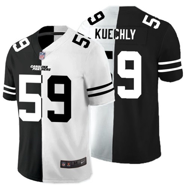 Men's Carolina Panthers #59 Luke Kuechly Black White Split 2020 Stitched Jersey - Click Image to Close